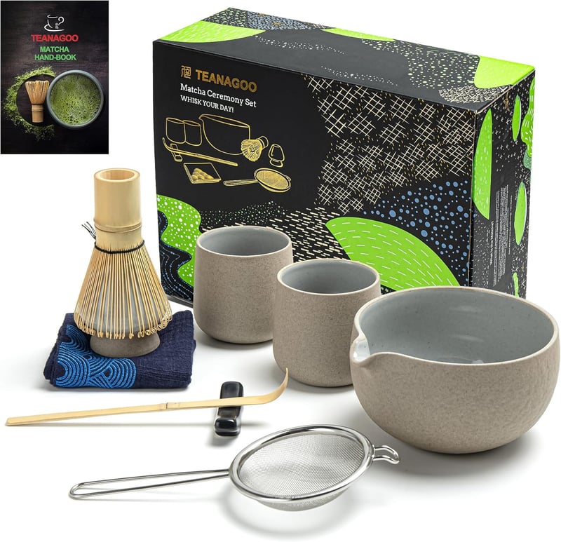 TEANAGOO 9 részes kerámia matcha készlet habverővel matcha tál és 2 db 7.2 oz csésze szertartásos matcha tea lattehez reggelihez