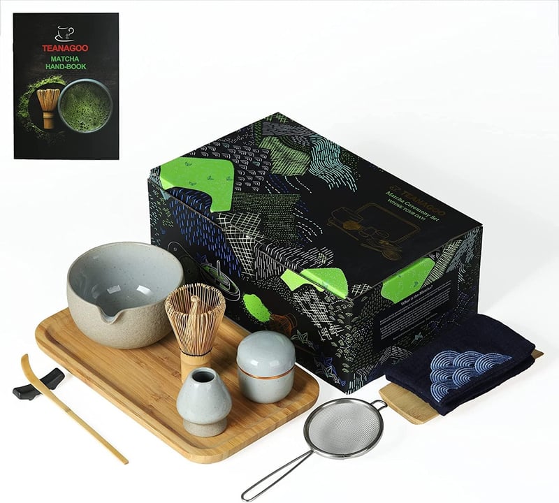TEANAGOO Matcha szertartás készlet tálcával, bambusz habverővel és kiegészítőkkel