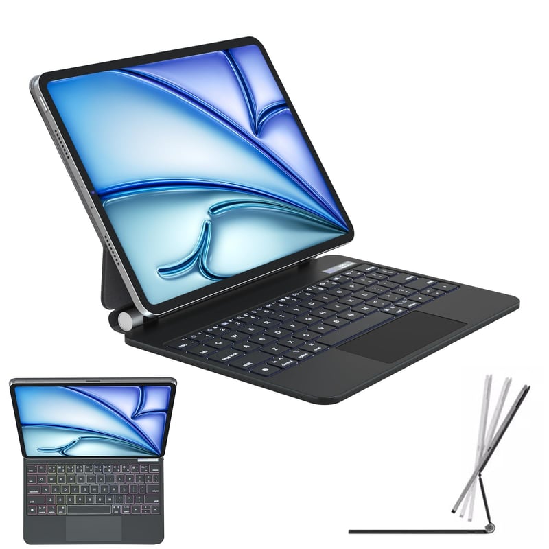 TECHGEAR puzdro s klávesnicou pre Apple iPad Air 11" (M2/M3/M4) a iPad Pro 11", trackpad, 7-farebné podsvietenie – čierne