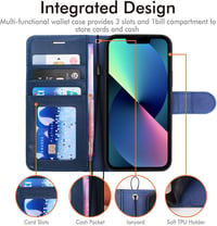 TECHGEAR iPhone 13 PU bőr pénztárcatok állvánnyal és kézpánttal - kék 3