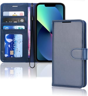 TECHGEAR preklopna maska za iPhone 13 od umjetne kože s postoljem i remenom za ruku - plava