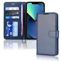 TECHGEAR Puzdro na iPhone 13 z PU kože s peňaženkou, stojanom a remienkom na ruku – modré 2