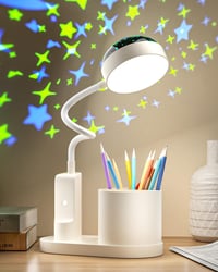 TechKen LED asztali lámpa gyerekeknek, dimmer, töltöthető, csillagvetítő, tolltartó 1