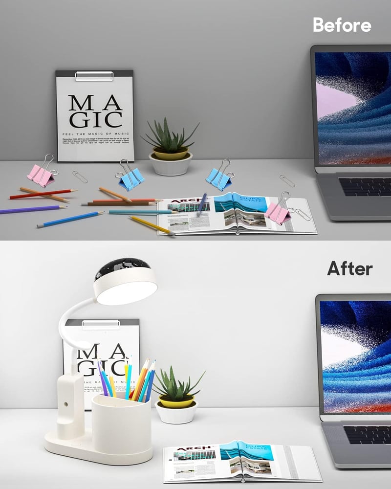 TechKen LED asztali lámpa gyerekeknek, dimmer, töltöthető, csillagvetítő, tolltartó
