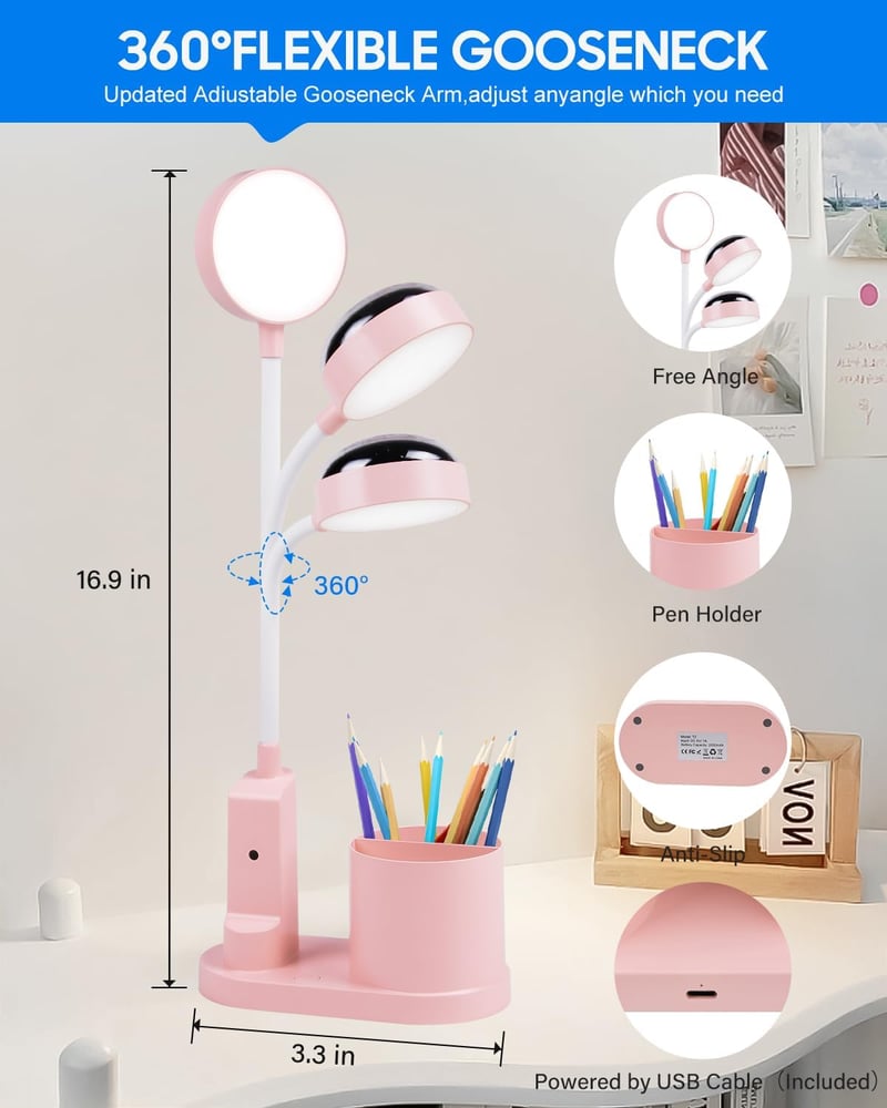 TechKen LED asztali lámpa gyerekeknek, dimmer, töltöthető, csillagvetítő, tolltartó