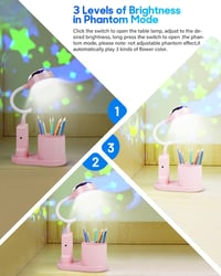 TechKen LED asztali lámpa gyerekeknek, dimmer, töltöthető, csillagvetítő, tolltartó 3