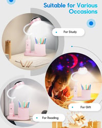 TechKen LED asztali lámpa gyerekeknek, dimmer, töltöthető, csillagvetítő, tolltartó 5