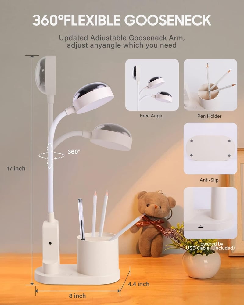 TechKen LED asztali lámpa gyerekeknek, dimmer, töltöthető, csillagvetítő, tolltartó