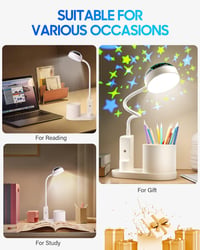 TechKen LED asztali lámpa gyerekeknek, dimmer, töltöthető, csillagvetítő, tolltartó 4