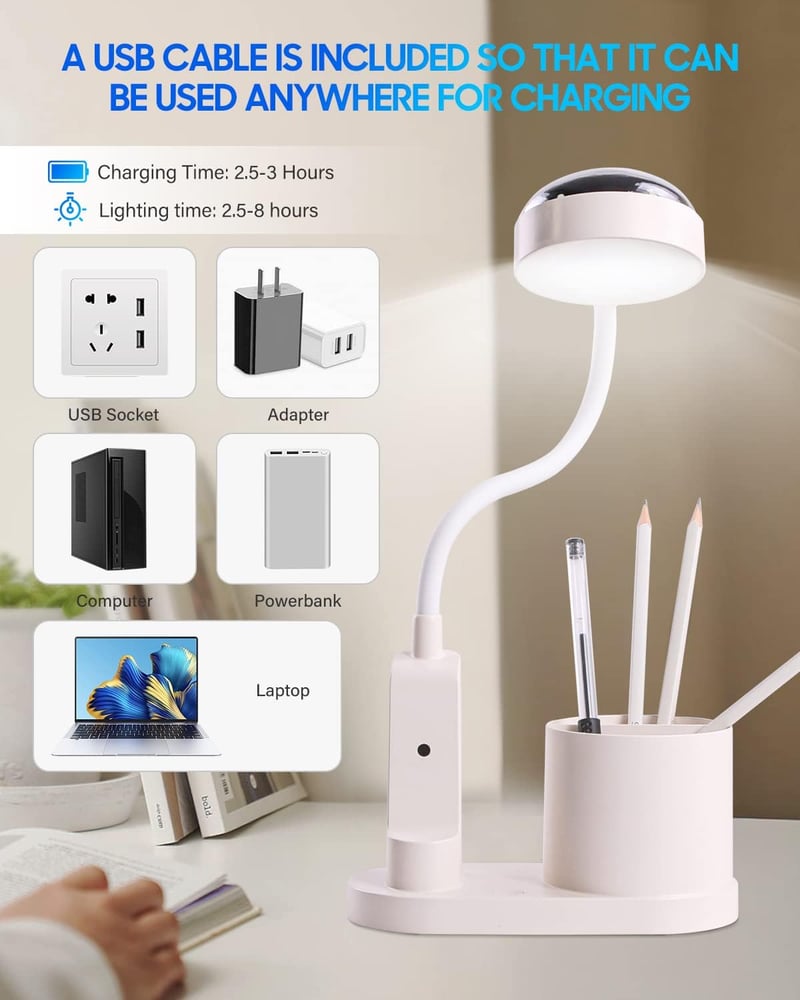 TechKen LED asztali lámpa gyerekeknek, dimmer, töltöthető, csillagvetítő, tolltartó