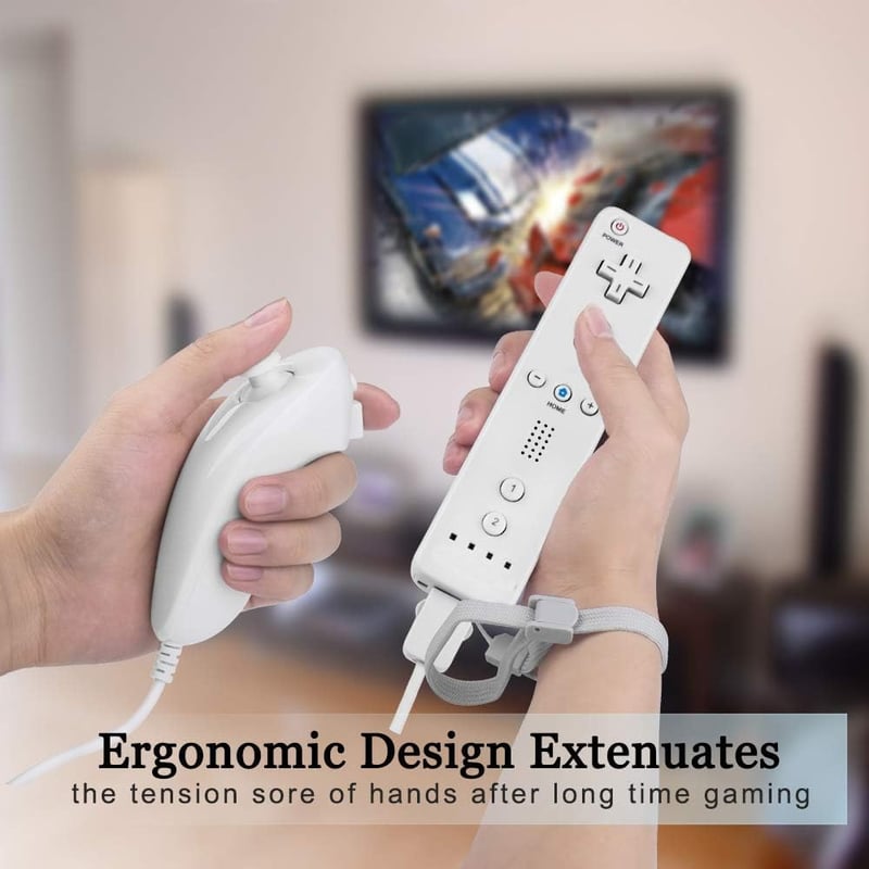 TechKen Wii Kontroller Nunchuck-kal Fekete Fehér Vezeték Nélküli Távirányító