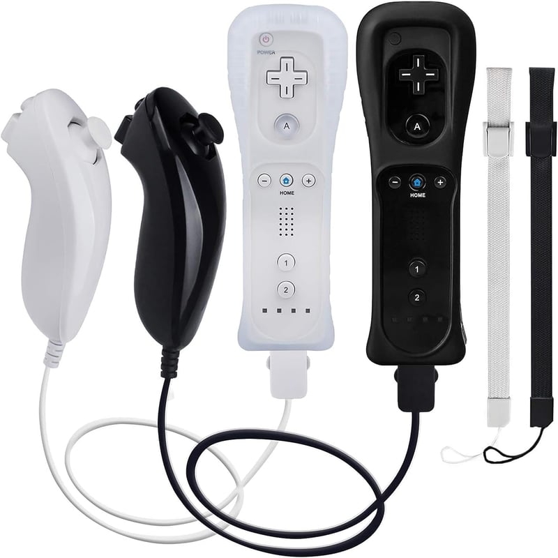TechKen Wii Kontroller Nunchuck-kal Fekete Fehér Vezeték Nélküli Távirányító