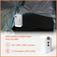 Technaxx Mini akumulátorová vzduchová pumpa Pro TX-299 3600 mAh, nabíjateľná elektrická pumpa s funkciou powerbanky, LED svetlom, 5 tryskami a úložným puzdrom 5