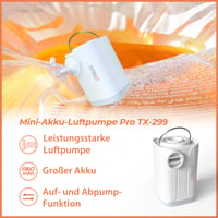 Technaxx Mini akumulátorová vzduchová pumpa Pro TX-299 3600 mAh, nabíjateľná elektrická pumpa s funkciou powerbanky, LED svetlom, 5 tryskami a úložným puzdrom 4