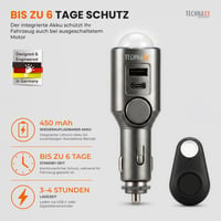 Autoalarm Technaxx TX-100 s PIR snímačom pohybu, 110 dB siréna, 6-dňová výdrž batérie, nabíjací port USB-A a USB-C, LED displej, diaľkové ovládanie, 12-24V 6