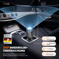 Autoalarm Technaxx TX-100 s PIR snímačom pohybu, 110 dB siréna, 6-dňová výdrž batérie, nabíjací port USB-A a USB-C, LED displej, diaľkové ovládanie, 12-24V 2