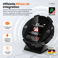Technaxx TX-388 Varovný systém cestnej premávky s Blitzer.de, displejom, upozornením na nebezpečenstvo a rýchlosť, zobrazením v reálnom čase, kompatibilný s Apple CarPlay a Android Auto 3