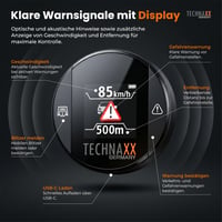 Technaxx TX-388 Varovný systém cestnej premávky s Blitzer.de, displejom, upozornením na nebezpečenstvo a rýchlosť, zobrazením v reálnom čase, kompatibilný s Apple CarPlay a Android Auto 5