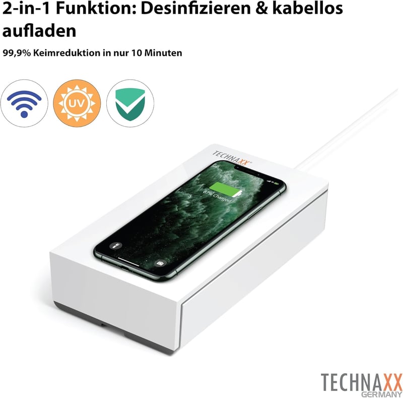 Technaxx UV Sterilizáló Doboz TX-148 - Telefon Fertőtlenítő, Vezeték Nélküli Töltés, 99,9% Hatékonyság