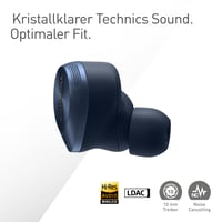 Bezdrôtové slúchadlá s potlačením hluku Technics EAH-AZ80E-A, Bluetooth, vstavaný mikrofón, polnočná modrá, prispôsobiteľný strih, 7 hodín prehrávania 3
