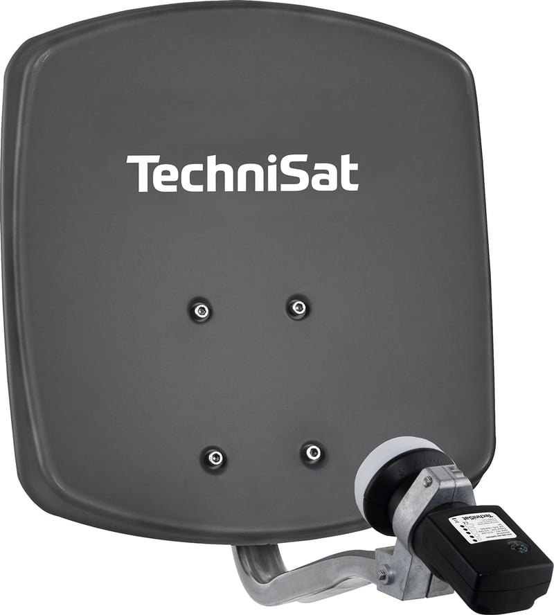 Satelitná anténa TechniSat DIGIDISH 33 pre 1 užívateľa – 33 cm kompletná sada s nástenným držiakom a vyhľadávačom signálu, V/H-LNB, sivá