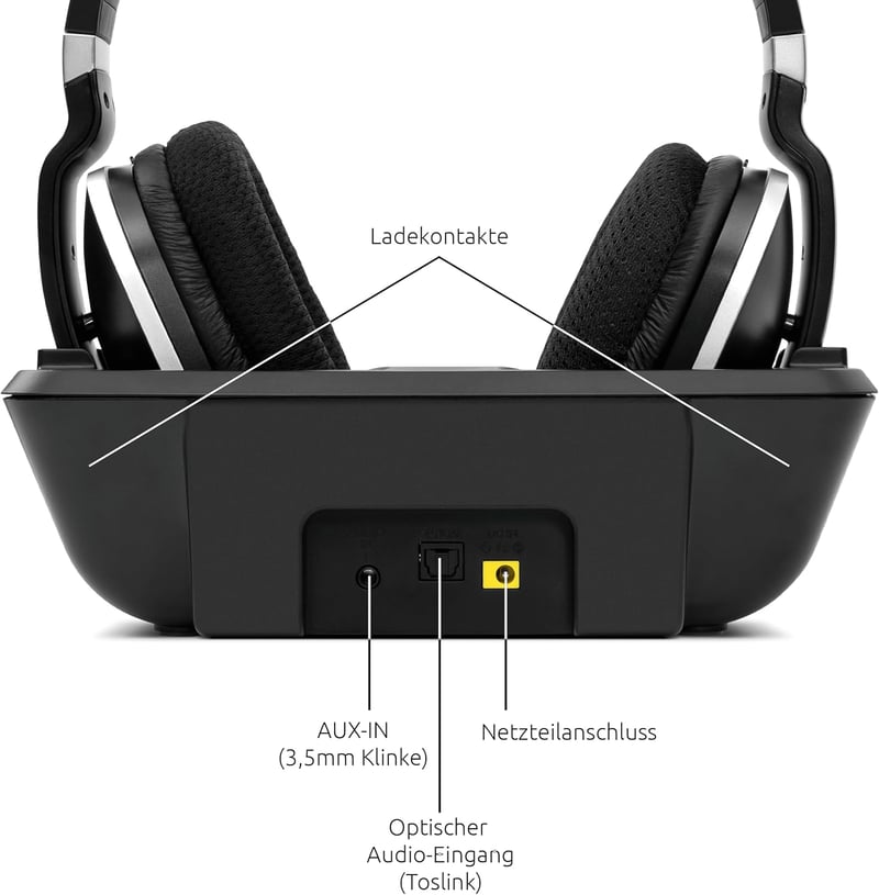 TechniSat STEREOMAN 2 V2 vezeték nélküli fejhallgató TV-hez és zenei rendszerekhez, dokkolóállomás, fekete - Headphones & Docking Station