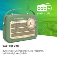 TechniSat Transita 130 prenosné DAB+/FM retro rádio, zelené – Bluetooth, USB, maticový displej, 24-hodinová výdrž batérie, puzdro z umelej kože, ladenie frekvencie 2