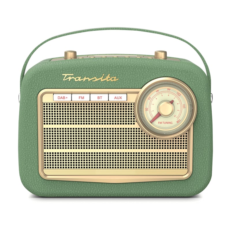 TechniSat Transita 130 prenosné DAB+/FM retro rádio, zelené – Bluetooth, USB, maticový displej, 24-hodinová výdrž batérie, puzdro z umelej kože, ladenie frekvencie