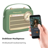 TechniSat Transita 130 prenosné DAB+/FM retro rádio, zelené – Bluetooth, USB, maticový displej, 24-hodinová výdrž batérie, puzdro z umelej kože, ladenie frekvencie 5