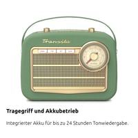 TechniSat Transita 130 prenosné DAB+/FM retro rádio, zelené – Bluetooth, USB, maticový displej, 24-hodinová výdrž batérie, puzdro z umelej kože, ladenie frekvencie 4