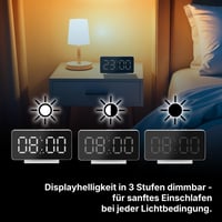 Digitálny budík TechniSat Viola AC-1 so 4,5-palcovým LCD displejom, biely, 15,2x8,2x4,3 cm, zobrazenie dátumu a teploty, USB nabíjačka, H 4