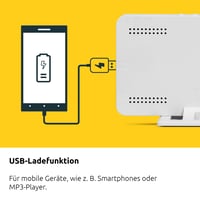 Digitálny budík TechniSat Viola AC-1 so 4,5-palcovým LCD displejom, biely, 15,2x8,2x4,3 cm, zobrazenie dátumu a teploty, USB nabíjačka, H 5
