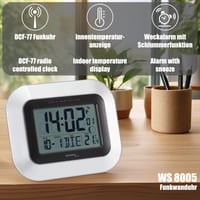 Technoline WS 8005 DCF77 radio zidni sat s unutarnjim termometrom, datumom, mjesečevim mijenama, budilicom i velikim LCD zaslonom, 12/24h, srebrni 4