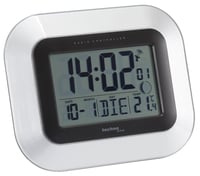 Technoline WS 8005 DCF77 radio zidni sat s unutarnjim termometrom, datumom, mjesečevim mijenama, budilicom i velikim LCD zaslonom, 12/24h, srebrni 1