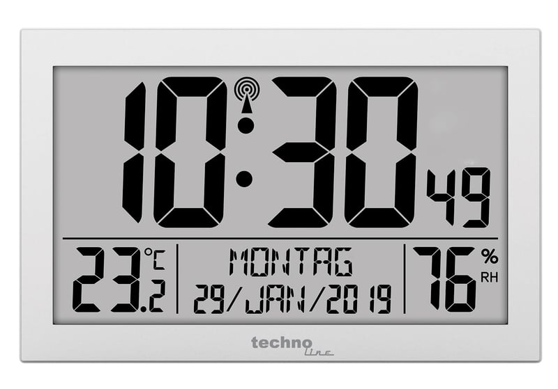 Technoline WS8016 digitalni zidni sat s radio upravljanjem i termometrom - srebrni - 225x143 mm