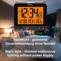 Ceas deșteptător radio-controlat Technoline WT 195 cu afișaj al temperaturii, setare automată a orei, funcție de amânare (snooze), lumină de veghe, afișaj LCD mare, calendar, negru 3