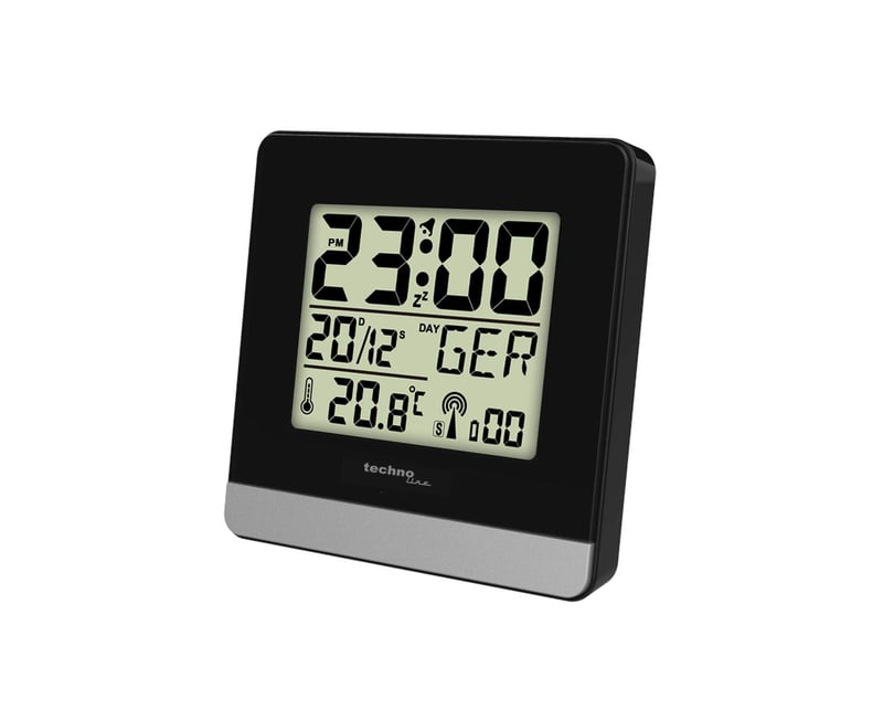 Technoline WT 260 DCF77 rádiový budík čierny – LCD displej, vnútorná teplota, dátum, funkcia odloženia budenia (snooze), digitálne hodiny do spálne