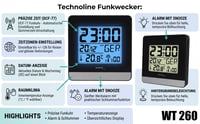 Technoline WT 260 DCF77 rádiový budík čierny – LCD displej, vnútorná teplota, dátum, funkcia odloženia budenia (snooze), digitálne hodiny do spálne 3