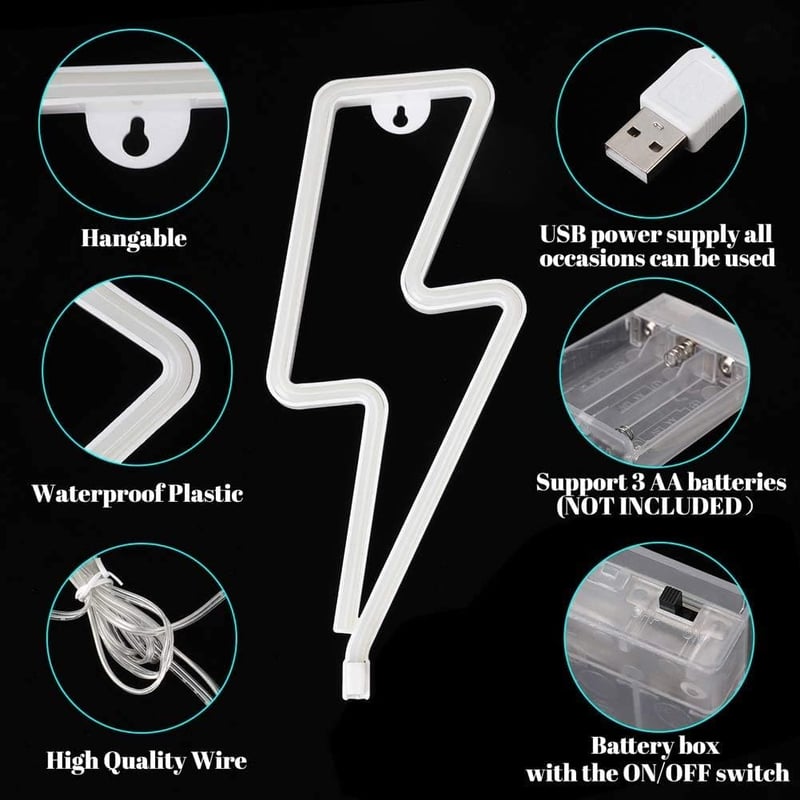 TECHSHARE Neon LED Villám Fali Lámpa, USB/Akkumulátor Üzemeltetésű, Rózsaszín
