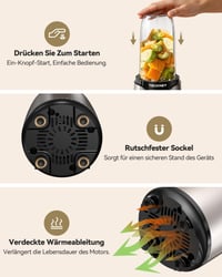 TECKNET 1000W Smoothie mixér s 2x600 ml BPA-free prenosnými nádobami, čepeľou z nehrdzavejúcej ocele 304, elektrický mixér 4