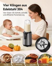 TECKNET 1000W Smoothie mixér s 2x600 ml BPA-free prenosnými nádobami, čepeľou z nehrdzavejúcej ocele 304, elektrický mixér 3