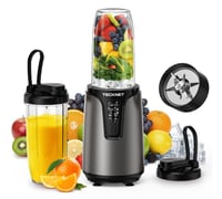 TECKNET 1000W Smoothie mixér s 2x600 ml BPA-free prenosnými nádobami, čepeľou z nehrdzavejúcej ocele 304, elektrický mixér 1