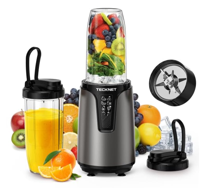 TECKNET 1000W Smoothie mixér s 2x600 ml BPA-free prenosnými nádobami, čepeľou z nehrdzavejúcej ocele 304, elektrický mixér