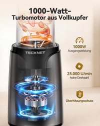 TECKNET 1000W Smoothie mixér s 2x600 ml BPA-free prenosnými nádobami, čepeľou z nehrdzavejúcej ocele 304, elektrický mixér 2