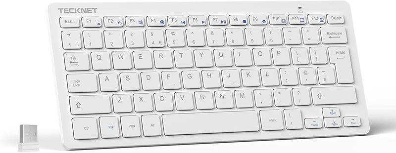 TECKNET 2.4G Wireless Kompakt Billentyűzet Médiagombokkal, Ultra Vékony, 12 Hónapos Akkumulátor, PC/Laptop/TV Kompatibilis - Fehér