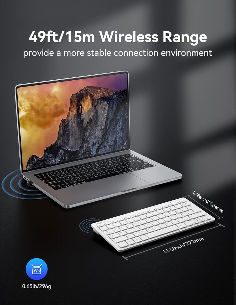 TECKNET 2.4G Wireless Kompakt Billentyűzet Médiagombokkal, Ultra Vékony, 12 Hónapos Akkumulátor, PC/Laptop/TV Kompatibilis - Fehér