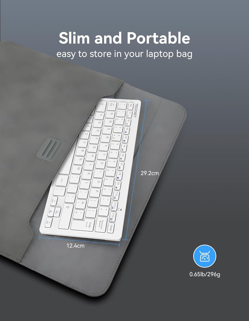 TECKNET 2.4G Wireless Kompakt Billentyűzet Médiagombokkal, Ultra Vékony, 12 Hónapos Akkumulátor, PC/Laptop/TV Kompatibilis - Fehér
