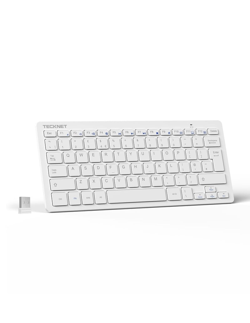 TECKNET Bezdrôtová klávesnica, prepínanie medzi 4 zariadeniami (2.4G + BT), nabíjateľná, nemecké QWERTZ rozloženie, ultratenká, PC, laptop, tablet