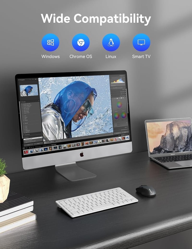 TECKNET 2.4G Wireless Kompakt Billentyűzet Médiagombokkal, Ultra Vékony, 12 Hónapos Akkumulátor, PC/Laptop/TV Kompatibilis - Fehér