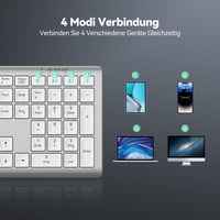TECKNET Bluetooth Billentyűzet Vezeték Nélküli Újratölthető 4 Eszköz Német QWERTZ 2